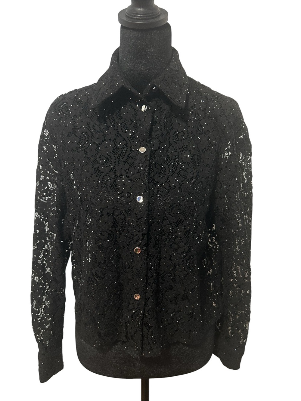 Zara Black Lace small sequins Button-Up Women's Top Size XS NWT
